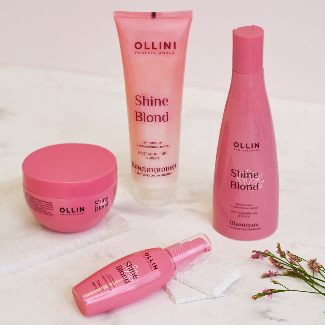 OLLIN Shine Blond rinkinys: šampūnas + kondicionierius + aliejus